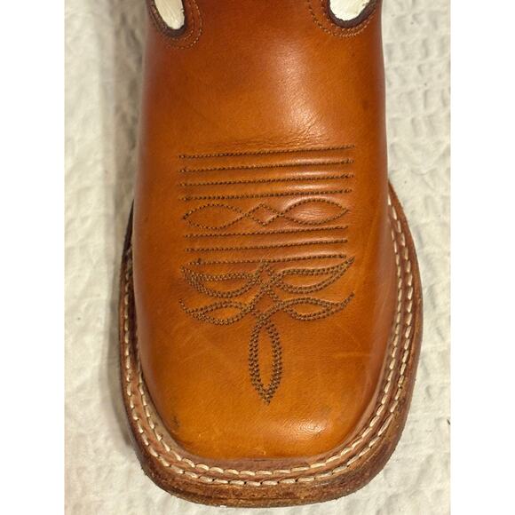 Larry Mahan Western Cowboy Leather Boots Men’s Size 8.5 Square Toe Brown Cream main image 6